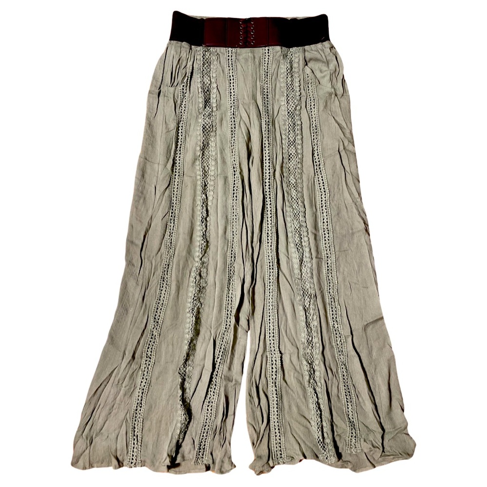 Altar'd State Wide Leg Pants - Cream and Brown
